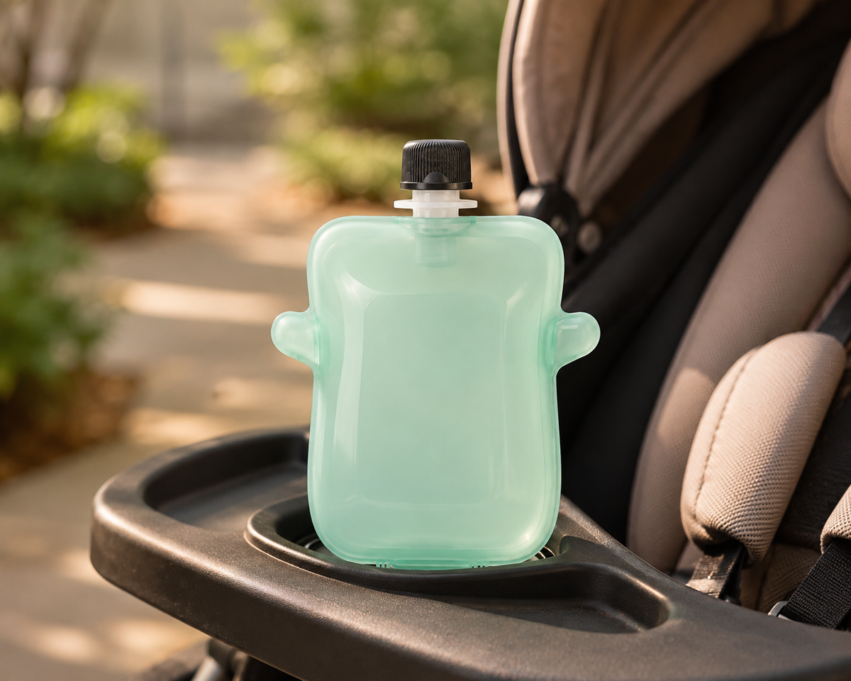 No-Spill Baby Food Pouch Holder lifestyle